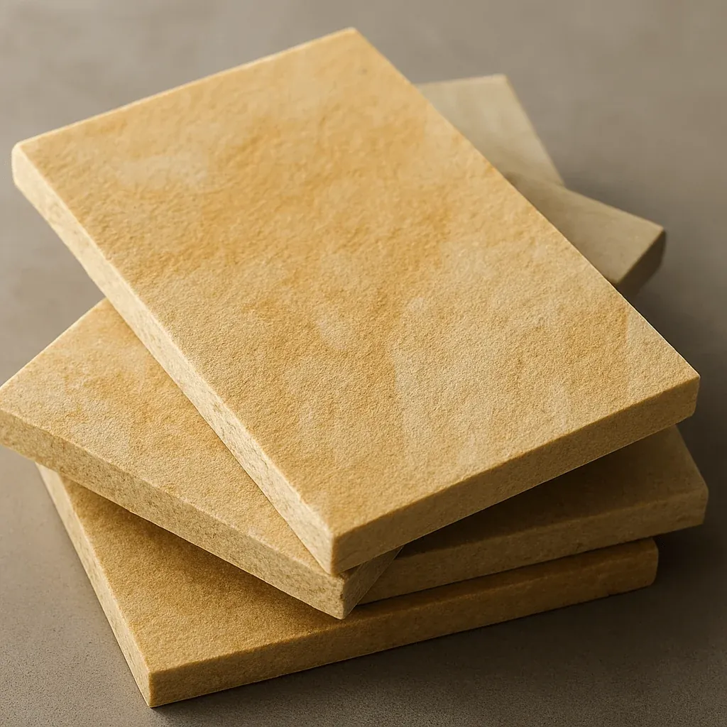 Stack of golden Palimanan sandstone slabs