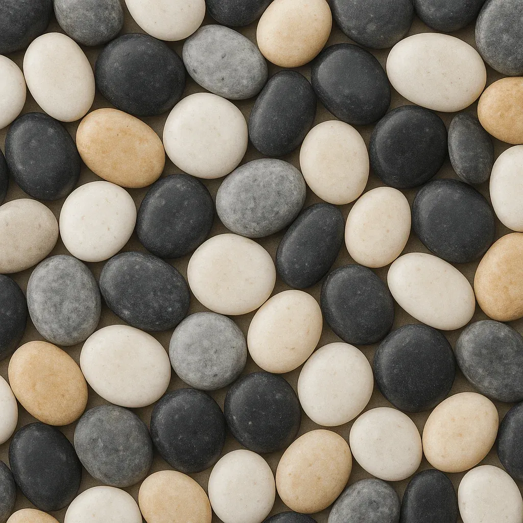 Pebble stones in white, black, grey and tan